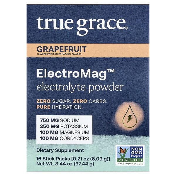 tga50014_v_18.jpg ElectroMag™, электролитный порошок, со вкусом грейпфрута, 16 упаковок в стике по 6,09 г (0,21 унции) — True Grace