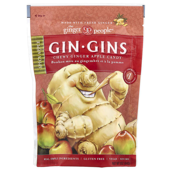 tgp90503_v_9.jpg Gin Gins®, жевательная конфета с имбирем и яблоком, пряное яблоко, 84 г (3 унции) — The Ginger People
