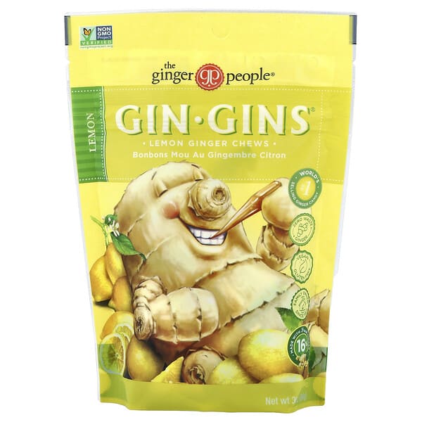tgp90513_v_2.jpg Gin Gins®, жевательные таблетки с лимоном и имбирем, со вкусом лимона, 84 г (3 унции) — The Ginger People