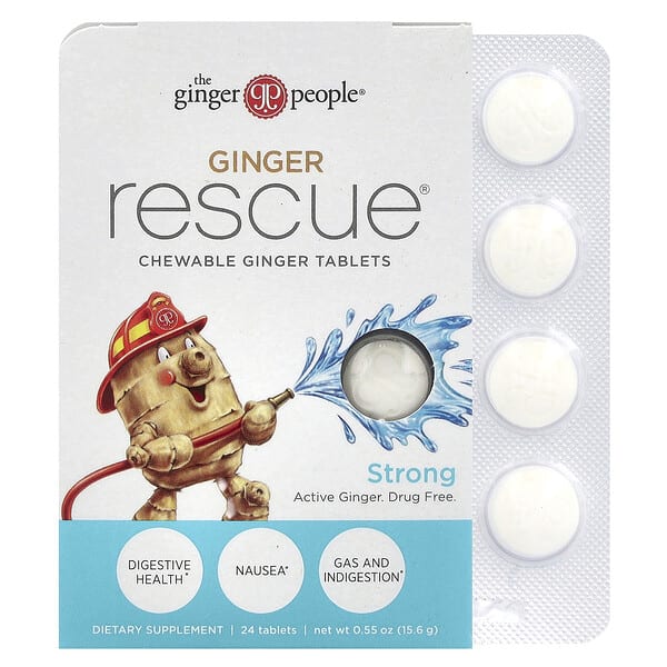 tgp90901_v_21.jpg Ginger Rescue, жевательные таблетки с имбирем, сильнодействующие, 24 таблетки, 15,6 г (0,55 унции) — The Ginger People