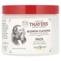 Салфетки с гамамелисом, лемонграсс, 60 отшелушивающих салфеток — Thayers