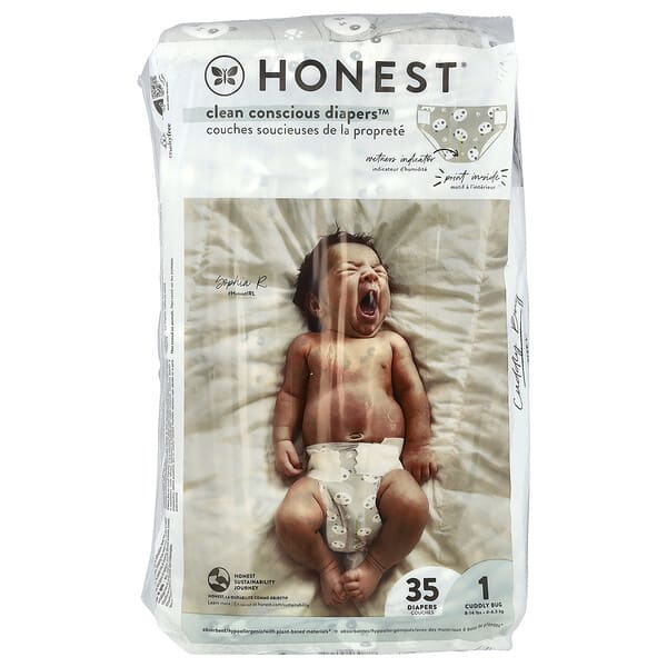 thc03087_v_96.jpg Clean Conscious Diapers™, размер 1, 8–14 фунтов, Pandas, 35 подгузников — The Honest Company
