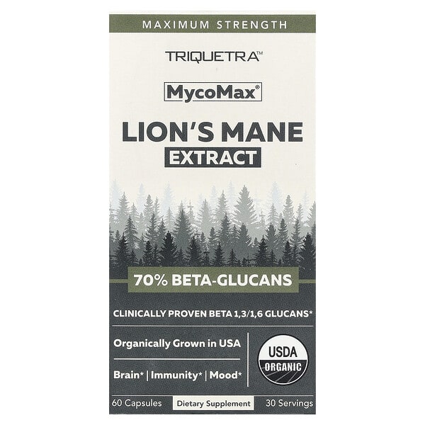thh35442_v_20.jpg MycoMax®, экстракт ежовика гребенчатого, максимальная сила действия, 60 капсул (250 мг в 1 капсуле) — Triquetra Health