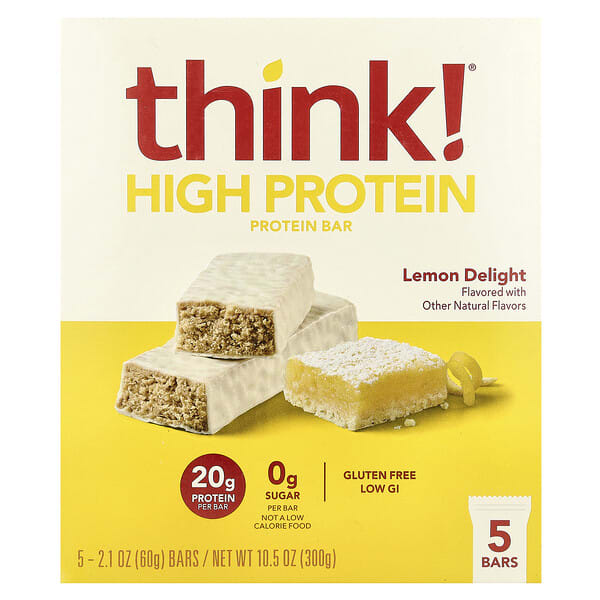 thk71297_v_98.jpg Батончики с высоким содержанием белка и лимонным вкусом Lemon Delight, 5 батончиков, 2,1 унции (60 г) каждый — Think !
