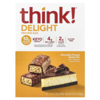 Delight Protein Bar, шоколадный пирог с арахисовой пастой, 10 батончиков, 40 г (1,41 унции) каждый — Think !