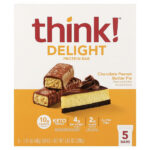 Delight Protein, протеиновый батончик, шоколадный пирог с арахисовой пастой, 5 шт. по 40 г (1,41 унции) — Think !