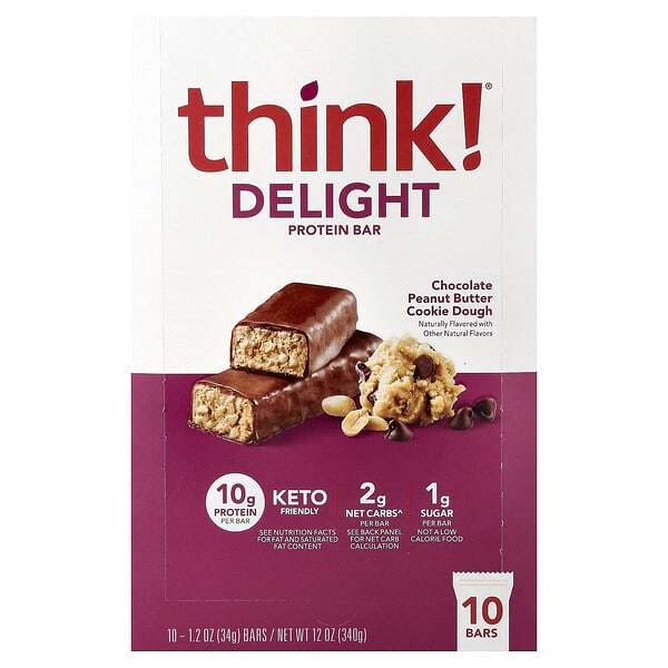thk71940_v_36.jpg Delight протеиновый батончик, печенье с шоколадом и арахисовой пастой, 10 батончиков по 34 г (1,2 унции) — Think !
