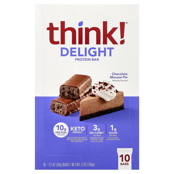 thk71943_v_36.jpg Delight протеиновый батончик, шоколадный муссовый торт, 10 батончиков по 34 г (1,2 унции) — Think !