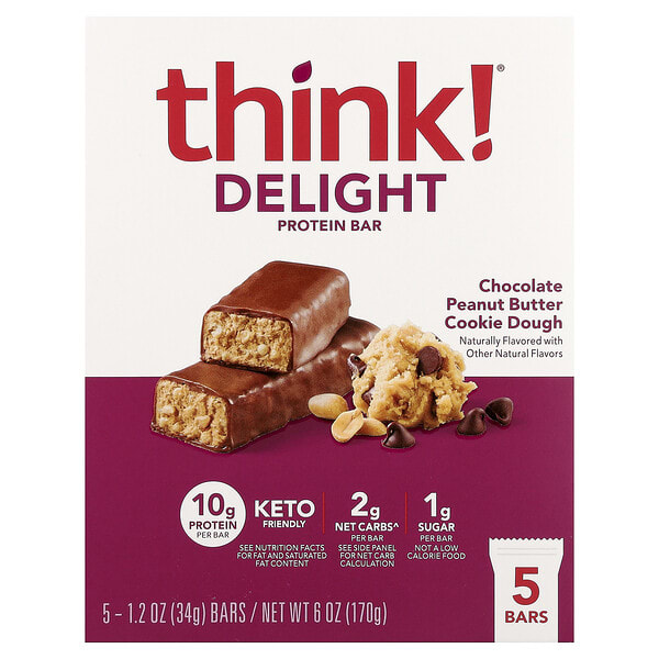 thk71948_v_36.jpg Delight протеиновый батончик, печенье с шоколадом и арахисовой пастой, 5 шт. по 34 г (1,2 унции) — Think !