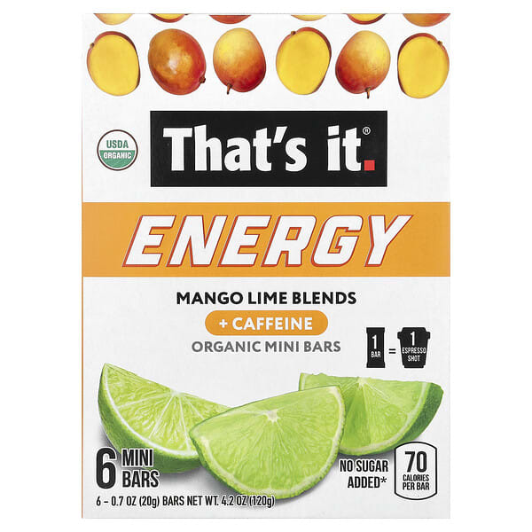 tip99103_v_18.jpg Energy, органические мини-батончики, смесь манго и лайма, 6 мини-батончиков, 20 г (0,7 унции) — That's It