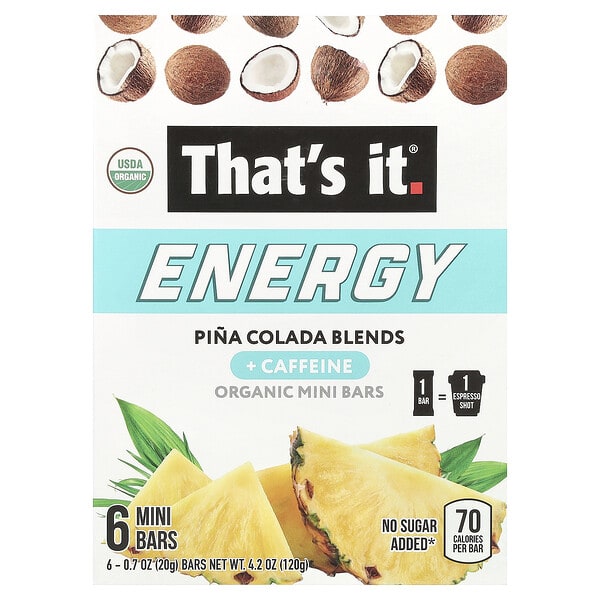 tip99104_v_19.jpg Energy, органические мини-батончики, смеси пина-колады, 6 мини-батончиков, 20 г (0,7 унции) — That's It