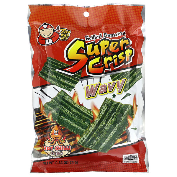 tki40363_v_2.jpg Super Crisp из морских водорослей на гриле, волнистые, кальмары с острым чили, 24 г (0,84 унции) — Tao Kae Noi