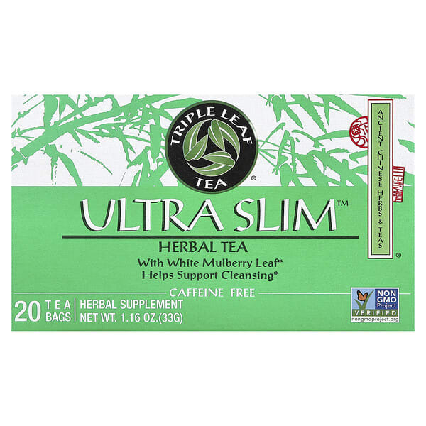 tlt00012_v_48.jpg Ultra Slim, травяной чай, с листьями белой шелковицы, без кофеина, 20 чайных пакетиков, 33 г (1,16 унции) — Triple Leaf Tea