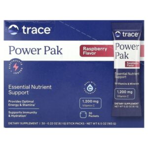 PowerPak, с малиновым вкусом, 30 стик-пакетов по 6,1 г (0,22 унции) — Trace