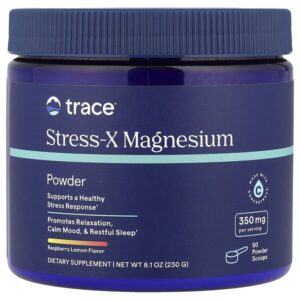Stress-X, магний в порошке, малина и лимон, 230 г (8,1 унции) — Trace