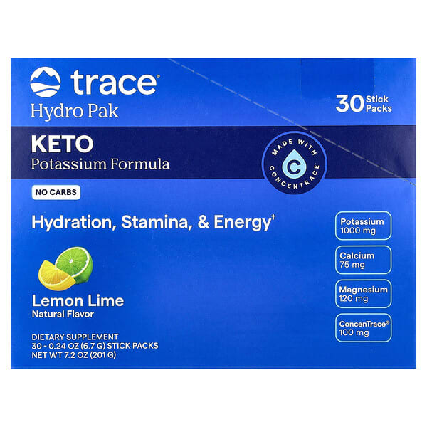 tmr00982_v_22.jpg Hydro Pak Keto, лимон и лайм, 30 стик-пакетов по 6,7 г (0,24 унции) — Trace