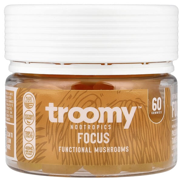tno04430_v_8.jpg Focus, функциональные жевательные таблетки с грибами, со вкусом маракуйи и мандарина, 60 жевательных таблеток — Troomy Nootropics