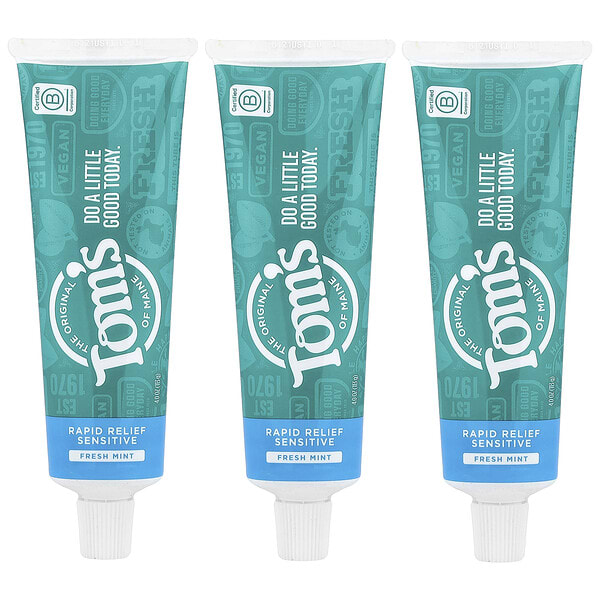 tom47090_v_24.jpg Rapid Relief Sensitive Fluoride Free Toothpaste Fresh Mint, 4 oz Each / 3 Pack — Tom's of Maine