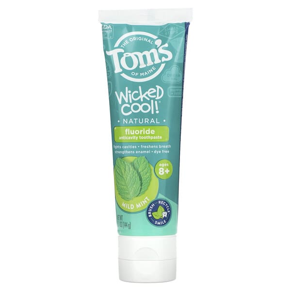 tom97120_v_10.jpg Wicked Cool!, зубная паста против кариеса с натуральным фторидом, для детей от 8 лет, нежная мята, 144 г (5,1 унции) — Tom's of Maine