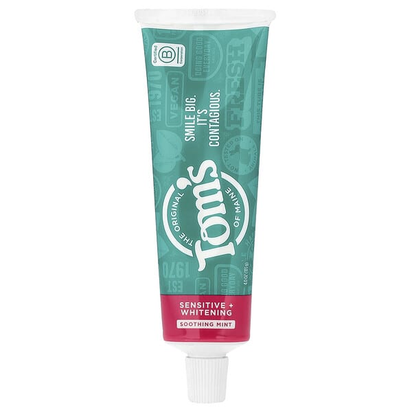 tom99297_v_59.jpg Sensitive + Whitening, зубная паста для чувствительных зубов, без фтора, успокаивающая мята, 113 г (4 унции) — Tom's of Maine