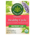 Organic Healthy Cycle®, листья малины, без кофеина, 16 упакованных чайных пакетиков, 24 г (0,85 унции) — Traditional Medicinals