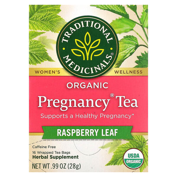 tra00012_v_62.jpg органический чай Pregnancy®, листья малины, без кофеина, 16 чайных пакетиков, 28 г (0,99 унции) — Traditional Medicinals