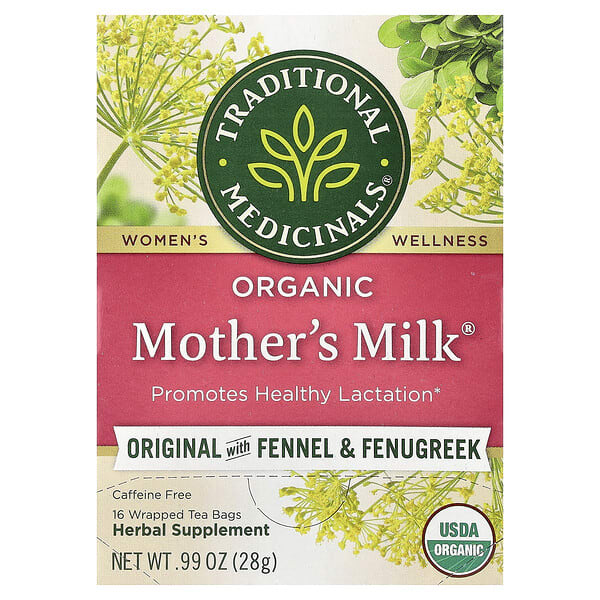 tra00014_v_79.jpg Organic Mother's Milk®, оригинальный продукт с фенхелем и пажитником, без кофеина, 16 чайных пакетиков, 28 г (0,99 унции) — Traditional Medicinals