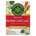 Organic Herbal Cold Care™, бузина со специями, без кофеина, 16 чайных пакетиков, 28 г (0,99 унции) — Traditional Medicinals