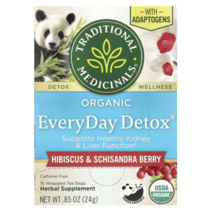 Organic EveryDay Detox®, ягоды гибискуса и лимонника, без кофеина, 16 чайных пакетиков в упаковке, 24 г (0,85 унции) — Traditional Medicinals