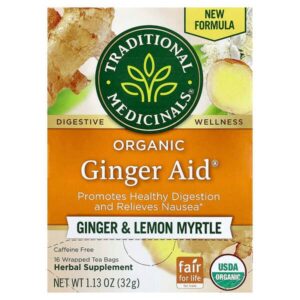 Organic Ginger Aid®, имбирь и лимонный мирт, без кофеина, 16 чайных пакетиков в упаковке, 32 г (1,13 унции) — Traditional Medicinals