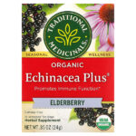Organic Echinacea Plus®, бузина, без кофеина, 16 чайных пакетиков, 24 г (0,85 унции) — Traditional Medicinals