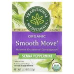 Organic Smooth Move®, перечная мята сенна, без кофеина, 16 упакованных чайных пакетиков, 32 г (1,13 унции) — Traditional Medicinals
