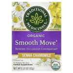 Organic Smooth Move®, сенна и ромашка, без кофеина, 16 упакованных чайных пакетиков, 32 г (1,13 унции) — Traditional Medicinals