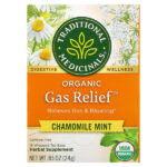 Organic Gas Relief™, ромашка и мята, без кофеина, 16 упакованных чайных пакетиков, 24 г (0,85 унции) — Traditional Medicinals