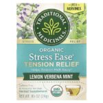 Organic Stress Ease®, средство для снятия напряжения, лимонная вербена и мята, без кофеина, 16 чайных пакетиков в упаковке, 24 г (0,85 унции) — Traditional Medicinals