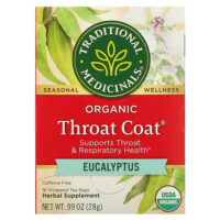 Organic Throat Cover®, эвкалипт, без кофеина, 16 упакованных чайных пакетиков, 28 г (0,99 унции) — Traditional Medicinals