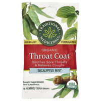 Organic Throat Coat®, леденцы от кашля с эвкалиптом и мятой, 16 шт. — Traditional Medicinals
