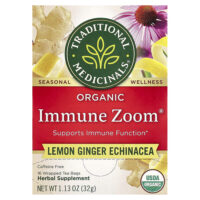 Organic Immune Zoom®, эхинацея с лимоном и имбирем, без кофеина, 16 чайных пакетиков в упаковке, 32 г (1,13 унции) — Traditional Medicinals