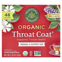 Organic Throat Coat®, Original со скользким вязом, без кофеина, 48 чайных пакетиков в упаковке, 96 г (3,38 унции) — Traditional Medicinals