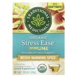 Organic Stress Ease® Immune, согревающая приправа с грибами рейши, без кофеина, 16 чайных пакетиков в упаковке, 28 г (0,99 унции) — Traditional Medicinals
