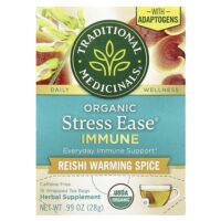 Organic Stress Ease® Immune, согревающая приправа с грибами рейши, без кофеина, 16 чайных пакетиков в упаковке, 28 г (0,99 унции) — Traditional Medicinals