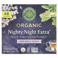 Organic Nighty Night Extra®, мелисса лекарственная и валериана, без кофеина, 48 чайных пакетиков, 72 г (2,53 унции) — Traditional Medicinals