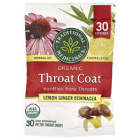 Organic Throat Coat®, капли для горла с лимоном и имбирем, 30 капель для горла с пектином — Traditional Medicinals