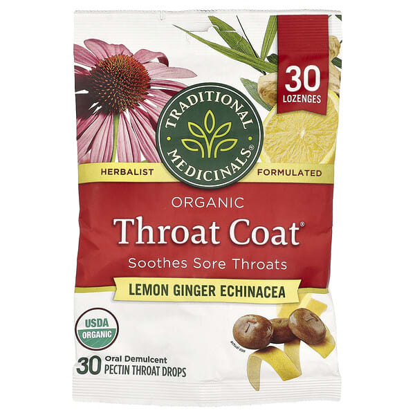 tra00841_v_3.jpg Organic Throat Coat®, капли для горла с лимоном и имбирем, 30 капель для горла с пектином — Traditional Medicinals