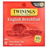 Pure Black Tea, English Breakfast, 50 чайных пакетиков, 100 г (3,53 унции) — Twinings