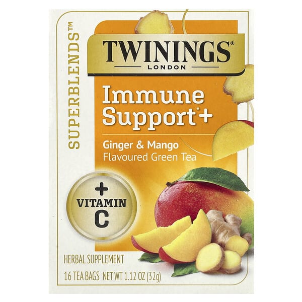 twn22932_v_57.jpg Superblends™, поддержка иммунитета и зеленый чай, имбирь и манго, 16 чайных пакетиков, 32 г (1,12 унции) — Twinings