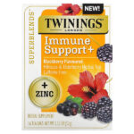 Superblends™, поддержка иммунитета, травяной чай с гибискусом и бузиной, ежевика, без кофеина, 16 чайных пакетиков, 32 г (1,12 унции) — Twinings