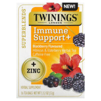 Superblends™, поддержка иммунитета, травяной чай с гибискусом и бузиной, ежевика, без кофеина, 16 чайных пакетиков, 32 г (1,12 унции) — Twinings