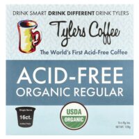 Органический кофе, обычный, без кислоты, 16 капсул (8 г) каждая — Tylers Coffees