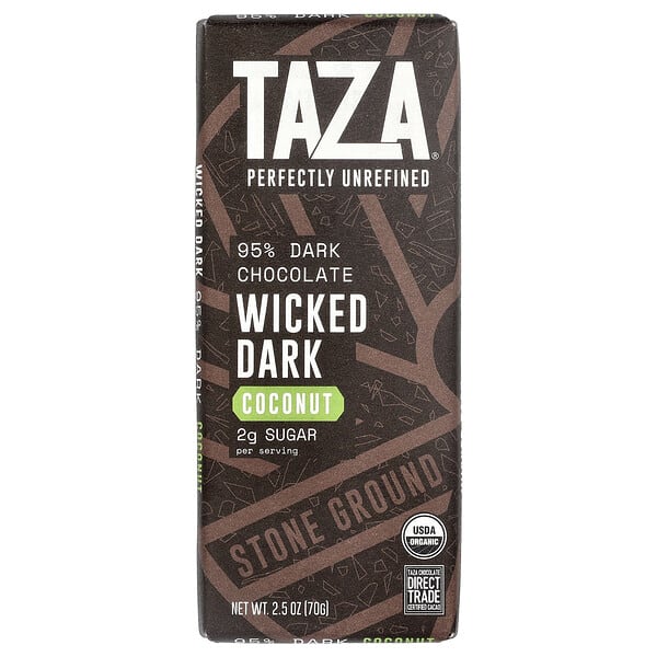 tzc00479_v_4.jpg 95% Dark Chocolate, Wicked Dark, Coconut, 2.5 oz (70 g) — Taza Chocolate